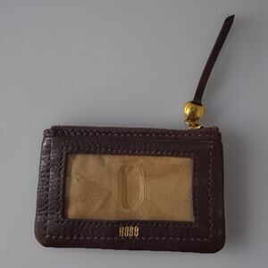 HOBO Lumen Leather Card Case Wristlet ID Coin Pouch Brown Purple